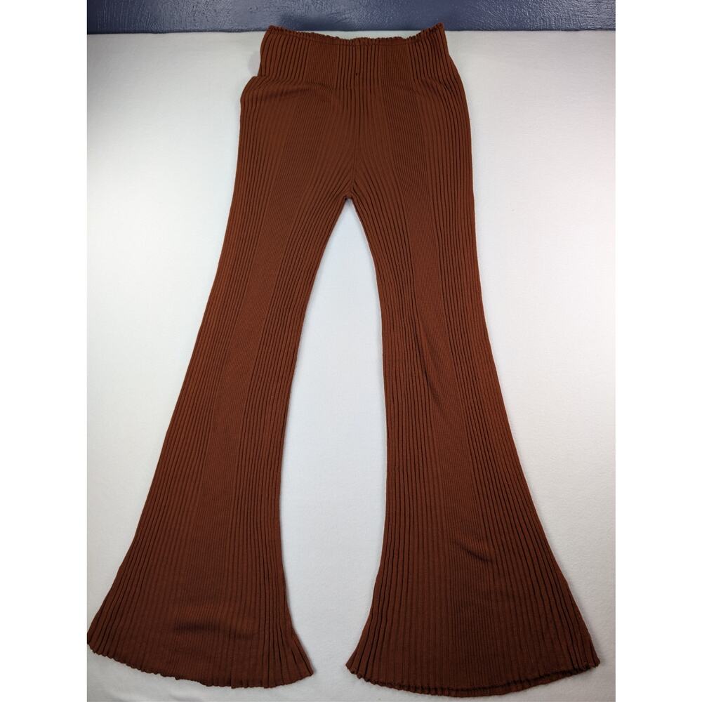 Free People XS Rust Brown Ribbed Knit Flare Bell Bottom Pants - Picture 8 of 9